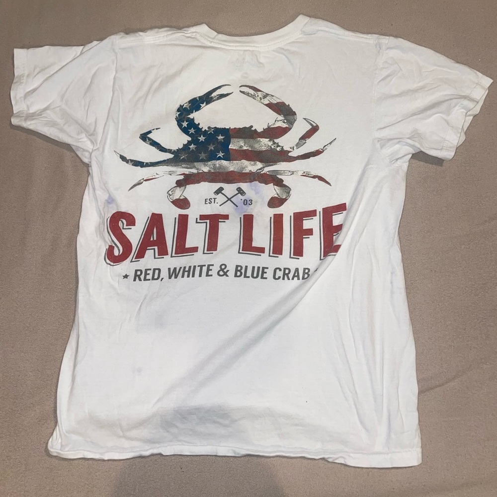 Salt life beach tee. Size small. Red white and blue
